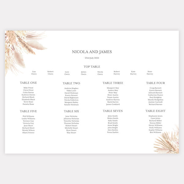 Pampas Grass Table Plan