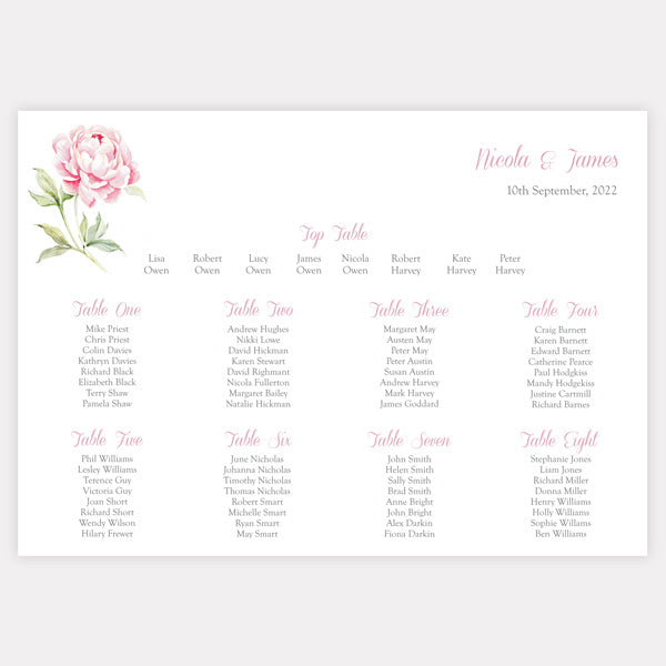 Pretty Pink Peony Iridescent Table Plan