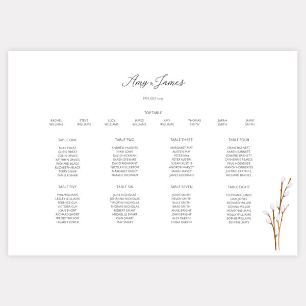 Watercolour Pussy Willow Iridescent Table Plan