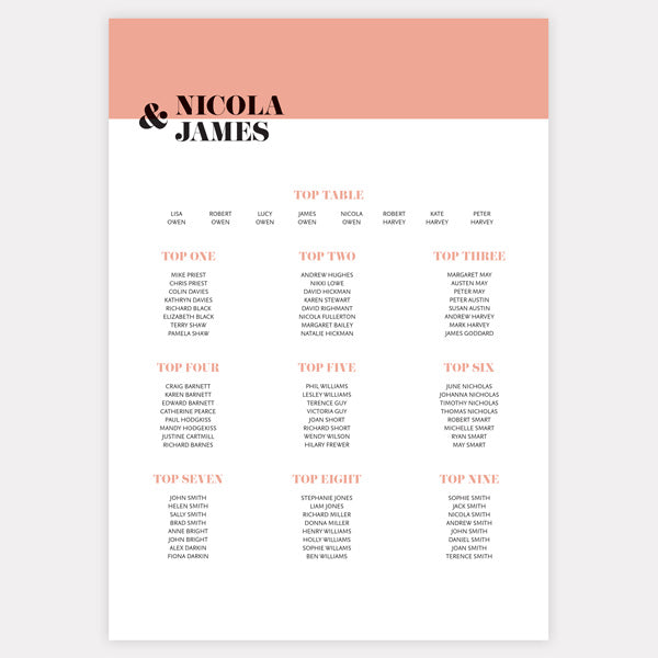 Colour Block Typography Table Plan