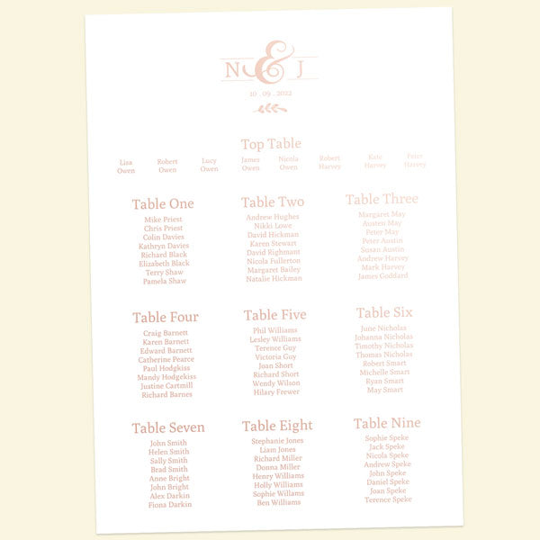 Formal Monogram Foil Table Plan