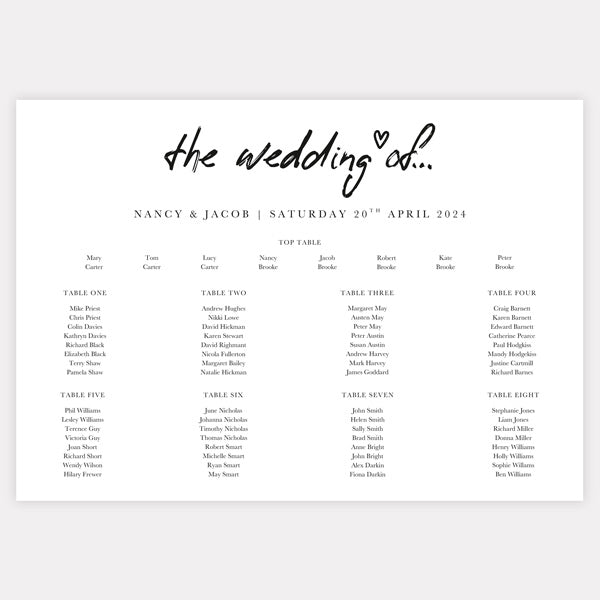 Table Script Draft Freehand Script Iridescent Table Plan - Fast Delivery at Dotty About Paper