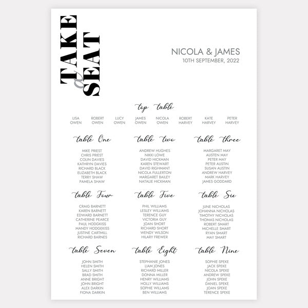 Minimalist Typography Table Plan