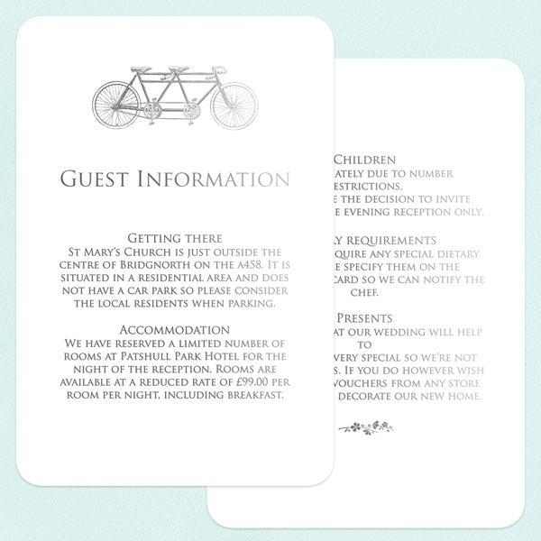 Tandem For Two - Foil Guest Information Card