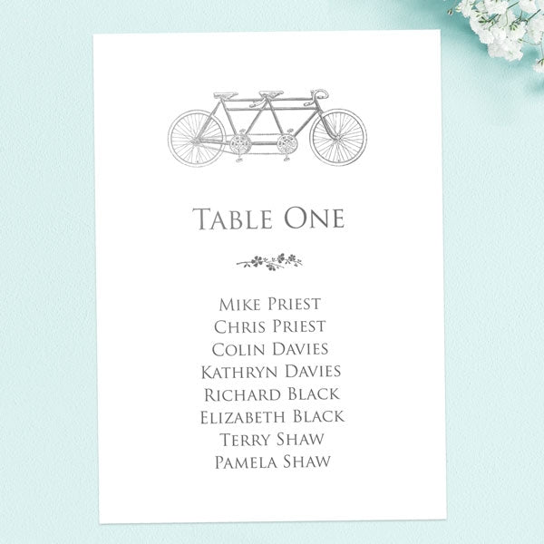 Tandem For Two - Foil Table Plan Cards