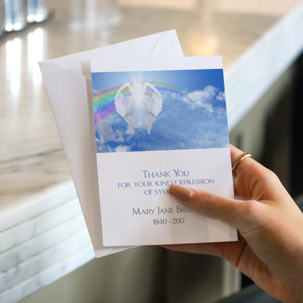 Funeral Thank You Cards - Angelic Wings & Rainbow