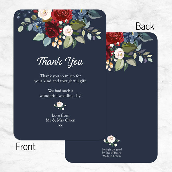 Navy Jewel Flowers Thank You Card