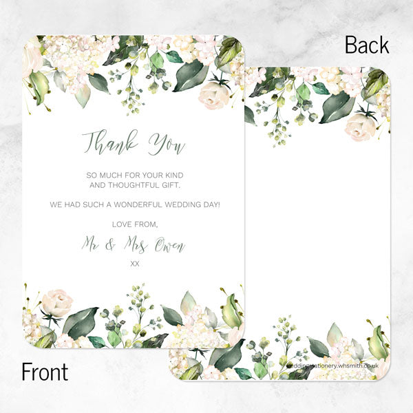 White Flower Garland - Wedding Thank You Cards