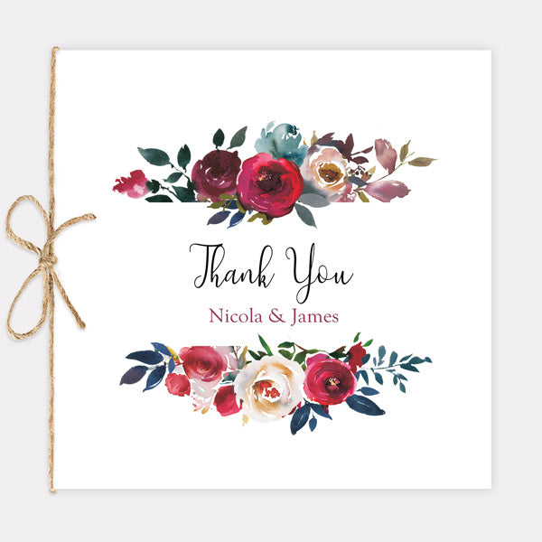 Boho Burgundy Flowers Thank You Card