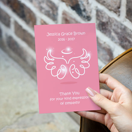 Funeral Thank You Cards - Bright Pink Angel Wings & Halo