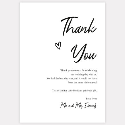 Calligraphy Heart Names Thank You Card