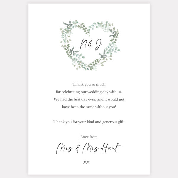 Eucalyptus Heart Thank You Card