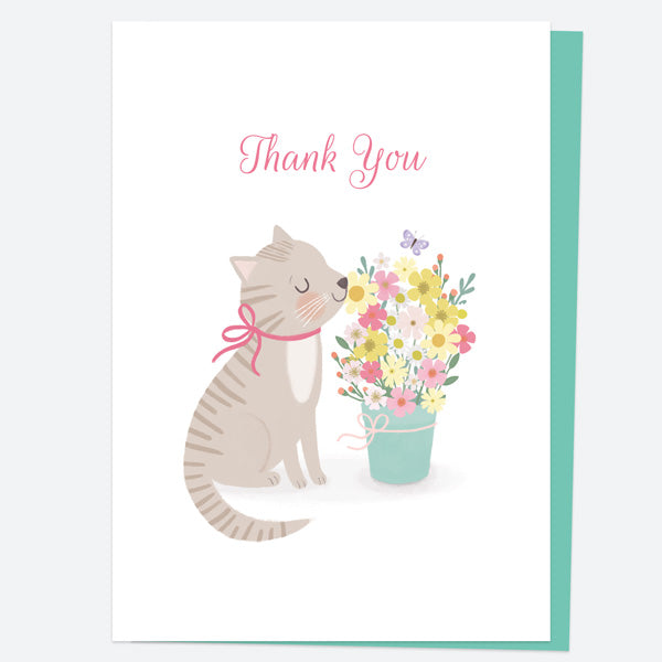 Ready to Write Thank You Open Out Cards - Cute Cat - Pack of 10