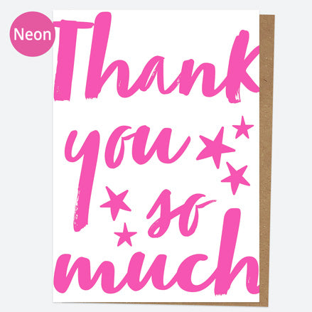 Neon Thank You Open Out Cards - Neon Bright - Typography Stars - Pack of 10