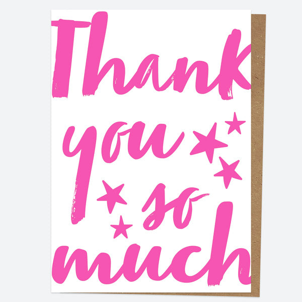 Neon Thank You Open Out Cards - Neon Bright - Typography Stars - Pack of 10