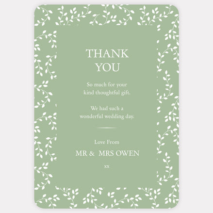 Delicate Leaf Pattern Iridescent Thank You Card