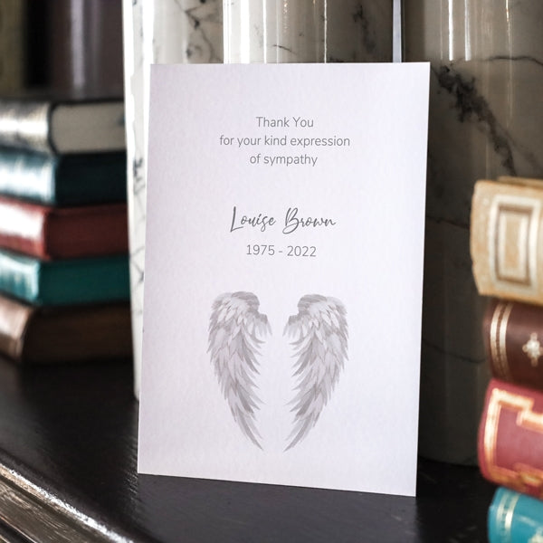 Funeral Thank You Cards - Grey Angel Wings