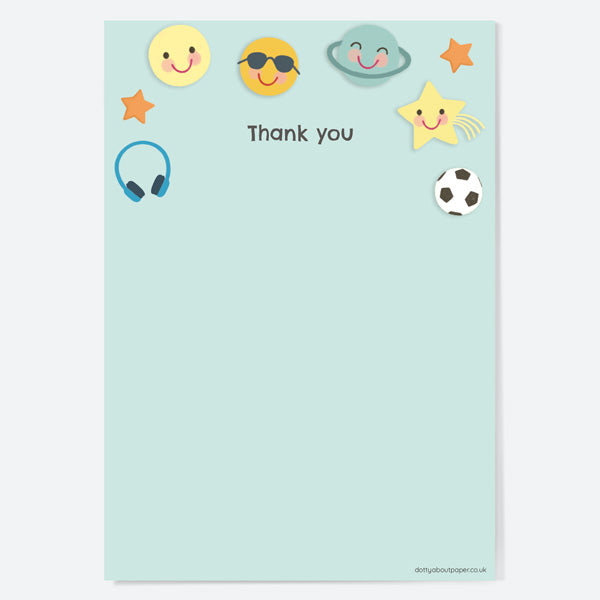 Cute Icons Blue - Thank You Notelet - Pack of 20