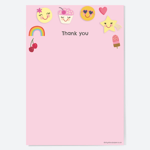 Cute Icons Pink - Thank You Notelet - Pack of 20