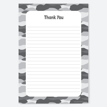 Grey Camouflage - Thank You Notelet - Pack of 20