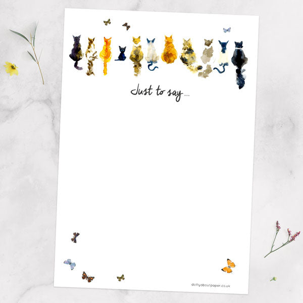 Watercolour Cats & Butterflies - Thank You Notelet - Pack of 20