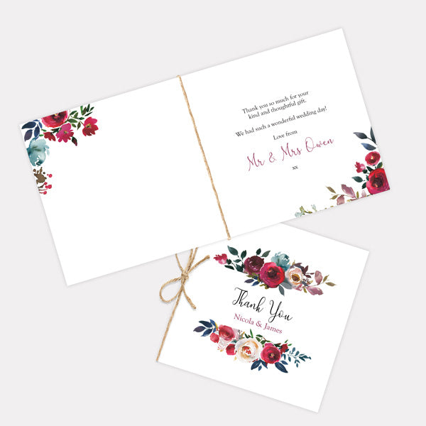Boho Burgundy Flowers Thank You Card