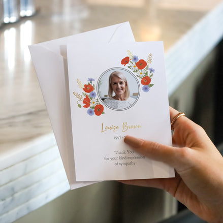 Foil Funeral Thank You Cards - Poppies & Daisies