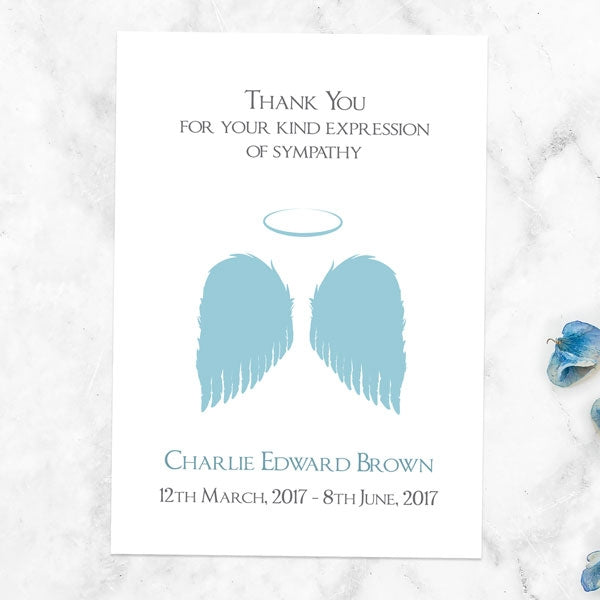 Funeral Thank You Cards - Blue Angel Wings