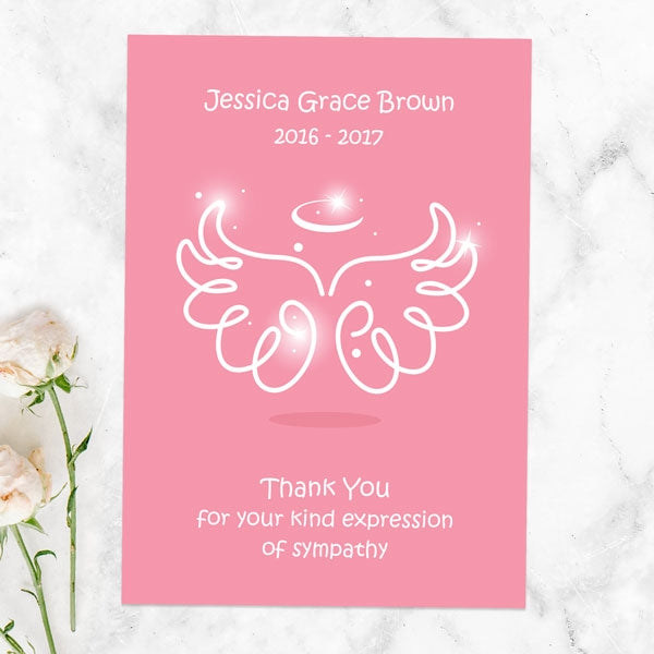 Funeral Thank You Cards - Bright Pink Angel Wings & Halo