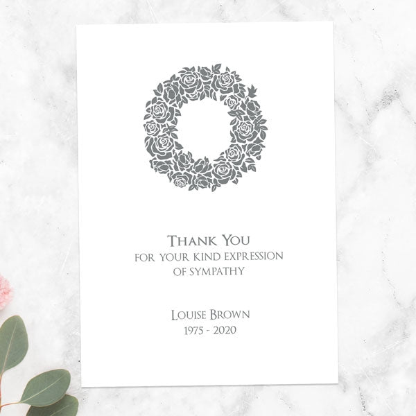 Funeral Thank You Cards - Rose Wreath