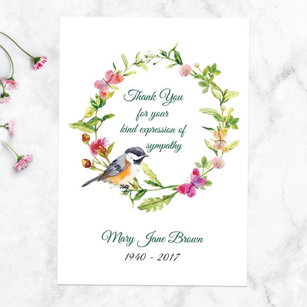 Funeral Thank You Cards - Watercolour Bird Garland