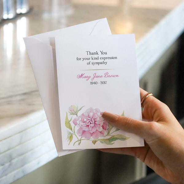 Funeral Thank You Cards - Watercolour Peony