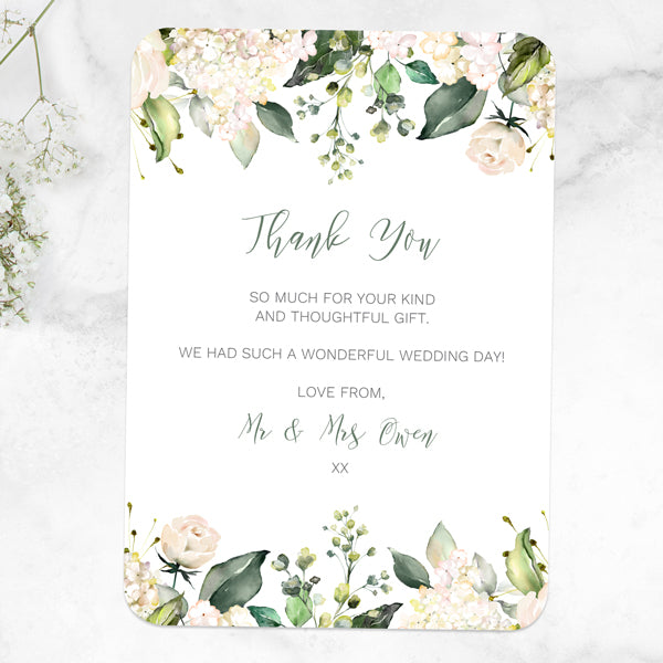 White Flower Garland - Wedding Thank You Cards