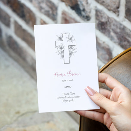 Funeral Thank You Cards - White Lilies Cross