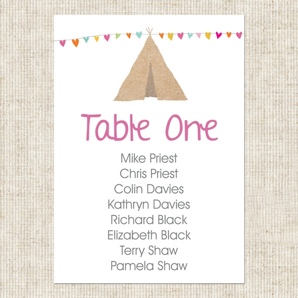 Tipi Love - Table Plan Cards