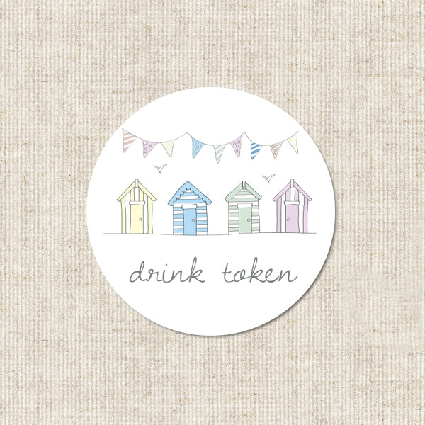 Pastel Bunting & Beach Huts - Drink Tokens - Pack of 30