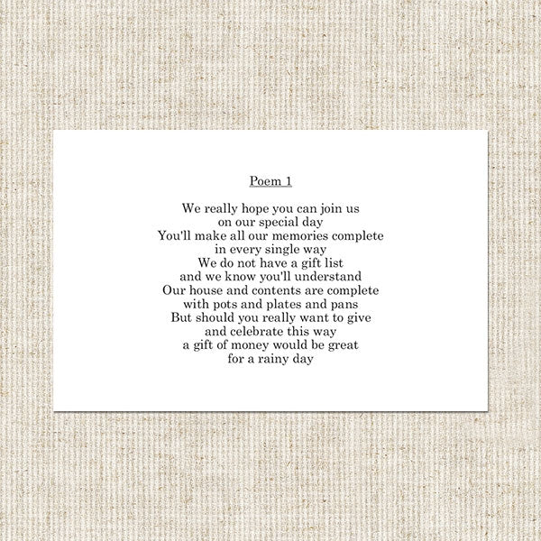 Summer Wedfest Gift Poem Card