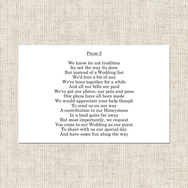 Summer Wedfest Gift Poem Card