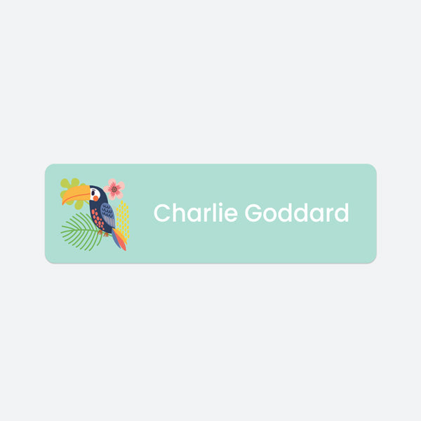Medium Personalised Stick On Waterproof (Clothing/Equipment) Name Labels - Toucan - Pack of 36