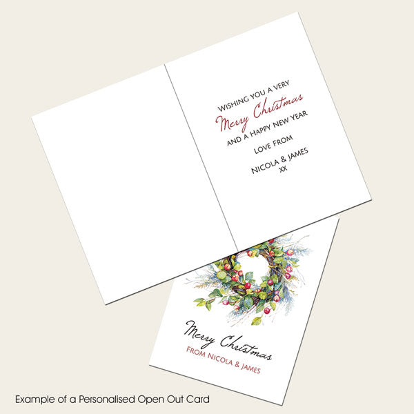 Personalised Christmas Cards - Traditional Wreath - Pack of 10