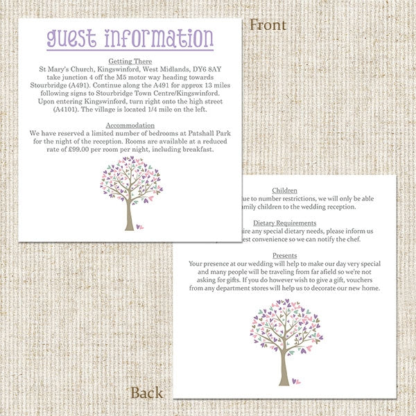 Tree of Hearts Guest Information Card