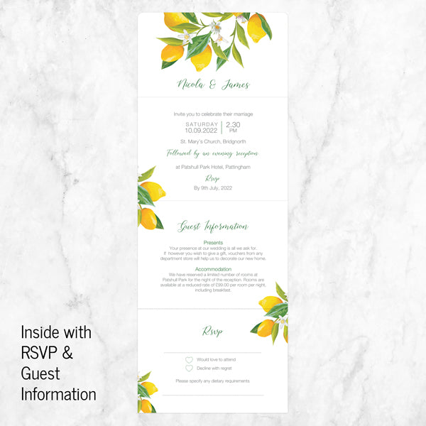 Lemon Citrus - Tri Fold Wedding Invitation & RSVP