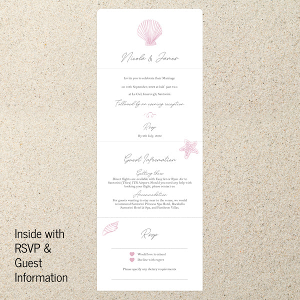 Pretty Seashells - Tri Fold Wedding Invitation & RSVP