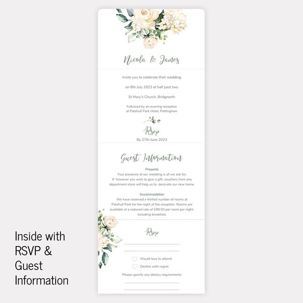 White Country Bouquet - Tri Fold Wedding Invitation & RSVP