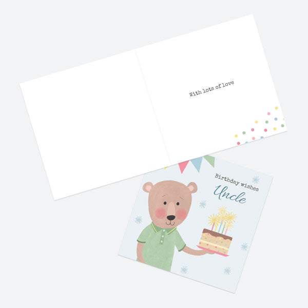 Uncle Birthday Card - Dotty Bear - Cake - Birthday Wishes Uncle