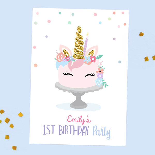 category header image 1st Birthday Invitations - Unicorn Cake - Pack of 10