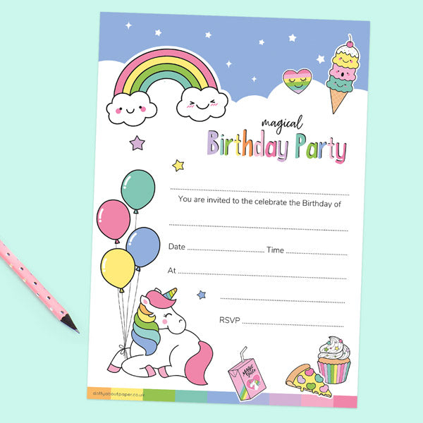 Unicorn Fun - Notelet Invitation - Pack of 20