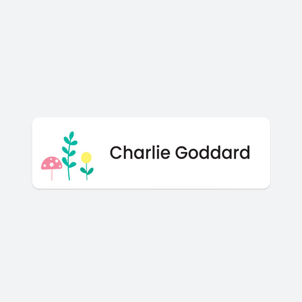 Medium Personalised Stick On Waterproof (Clothing/Equipment) Name Labels - Unicorn Magic Flowers - Pack of 36