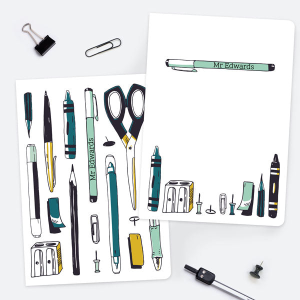 Vertical Pens - Green - Personalised A5 Exercise Books - Pack of 2