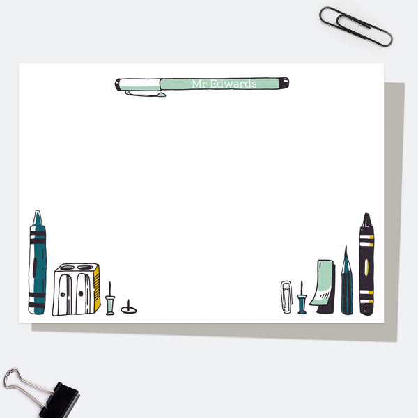 Vertical Pens - Green - Personalised A6 Note Card - Pack of 10